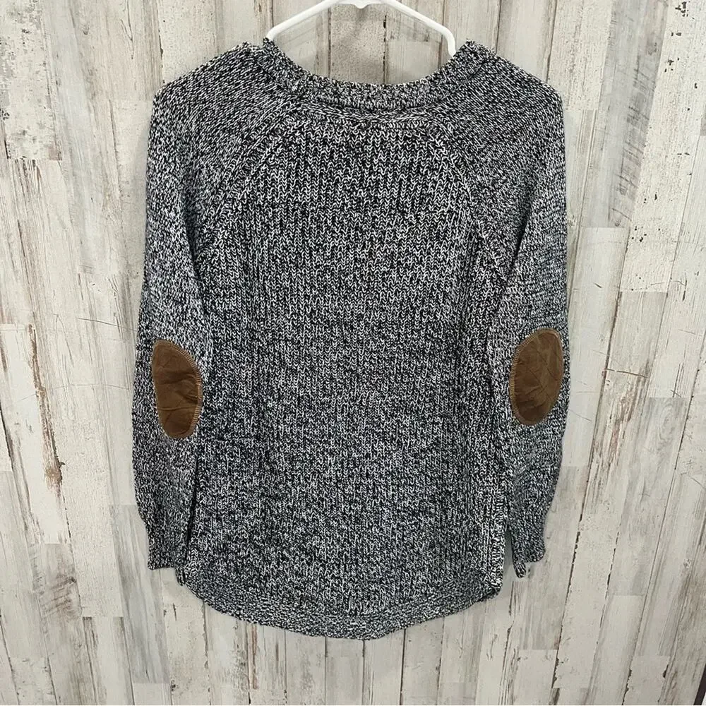 RD Style Rowca StitchFix Black Marled Sweater Elbow Patches Womens Size Small